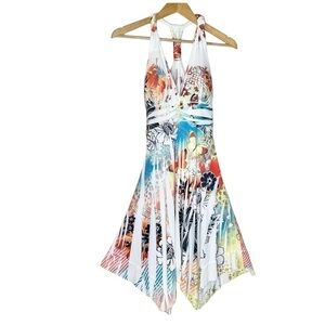 OFF White Multicolour Butterfly Sleeveless Drape Dress
